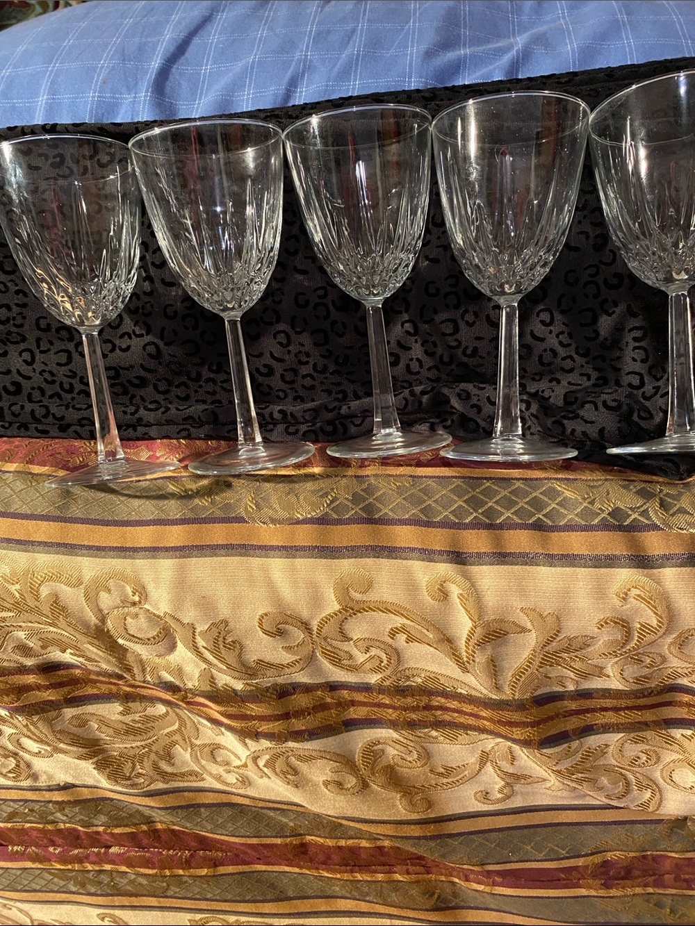 5 Vintage Cristal D'Arques-Durand "Diamant" Cut Crystal Wine Glasses/Goblets